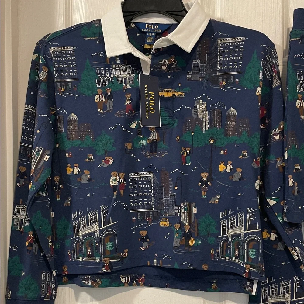 Ralph Lauren Girls Polo Bear Cotton Rugby Shirt & Skort Set New with Tags